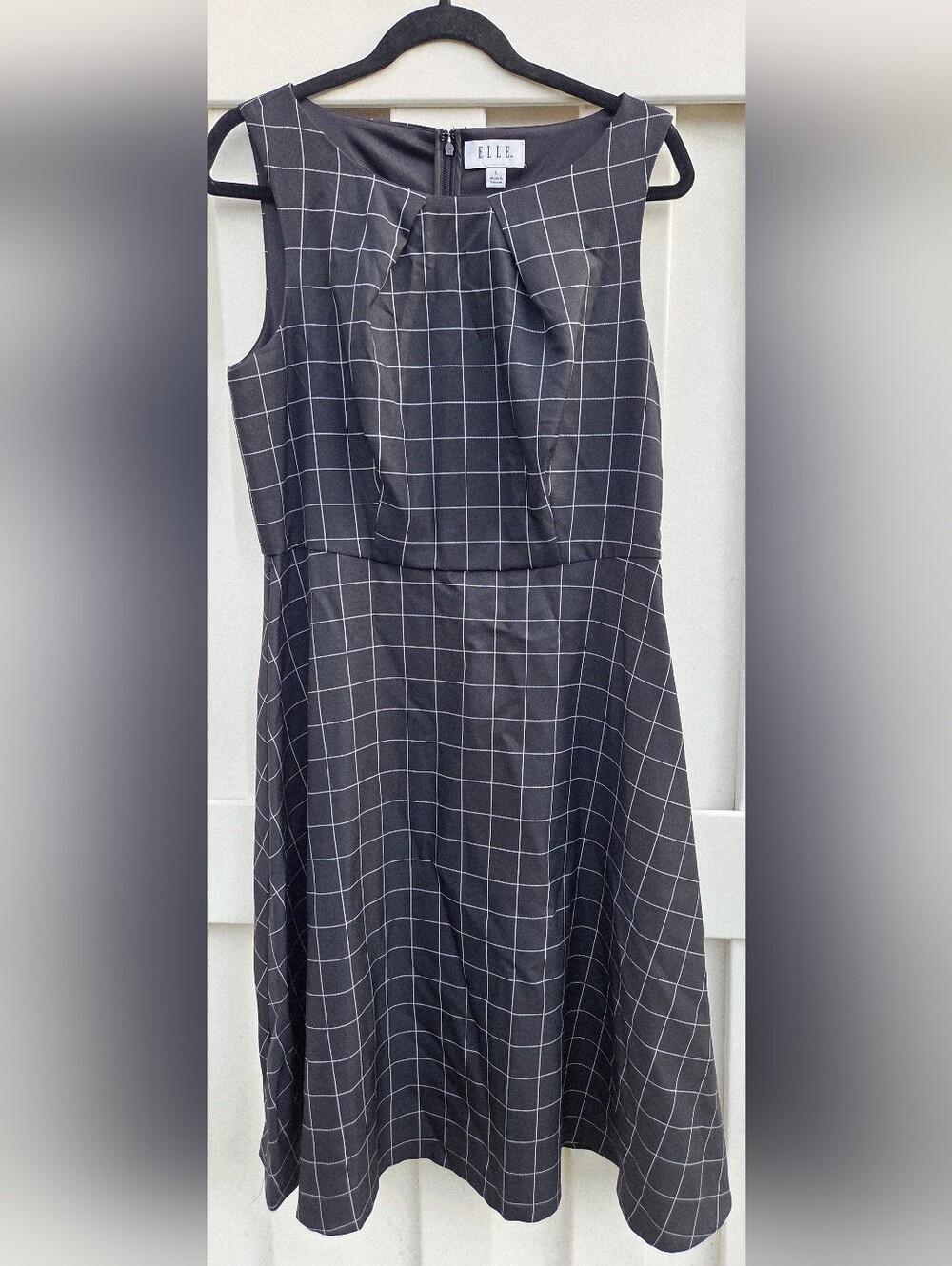 Elle Black Windowpane Fit-and-Flare Dress